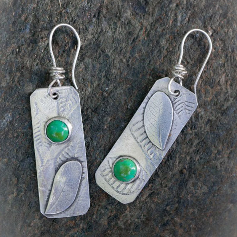 Vintage Square Engraved Leaf Distressed Earrings