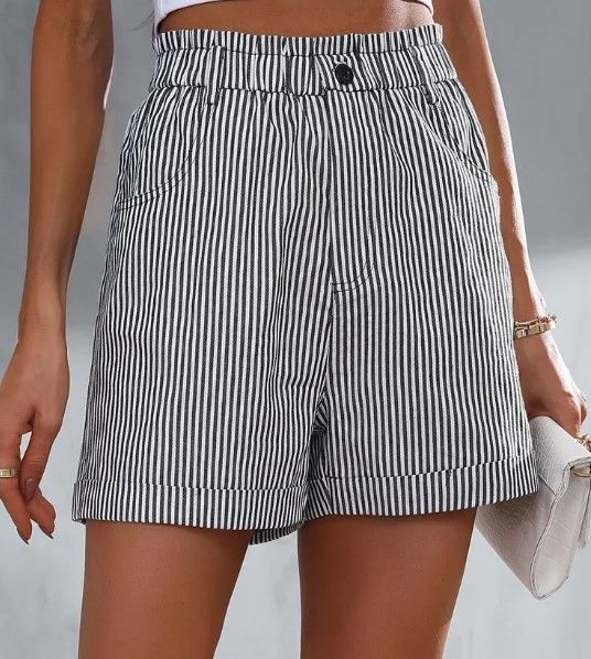 High Waist Stripe Print Shorts