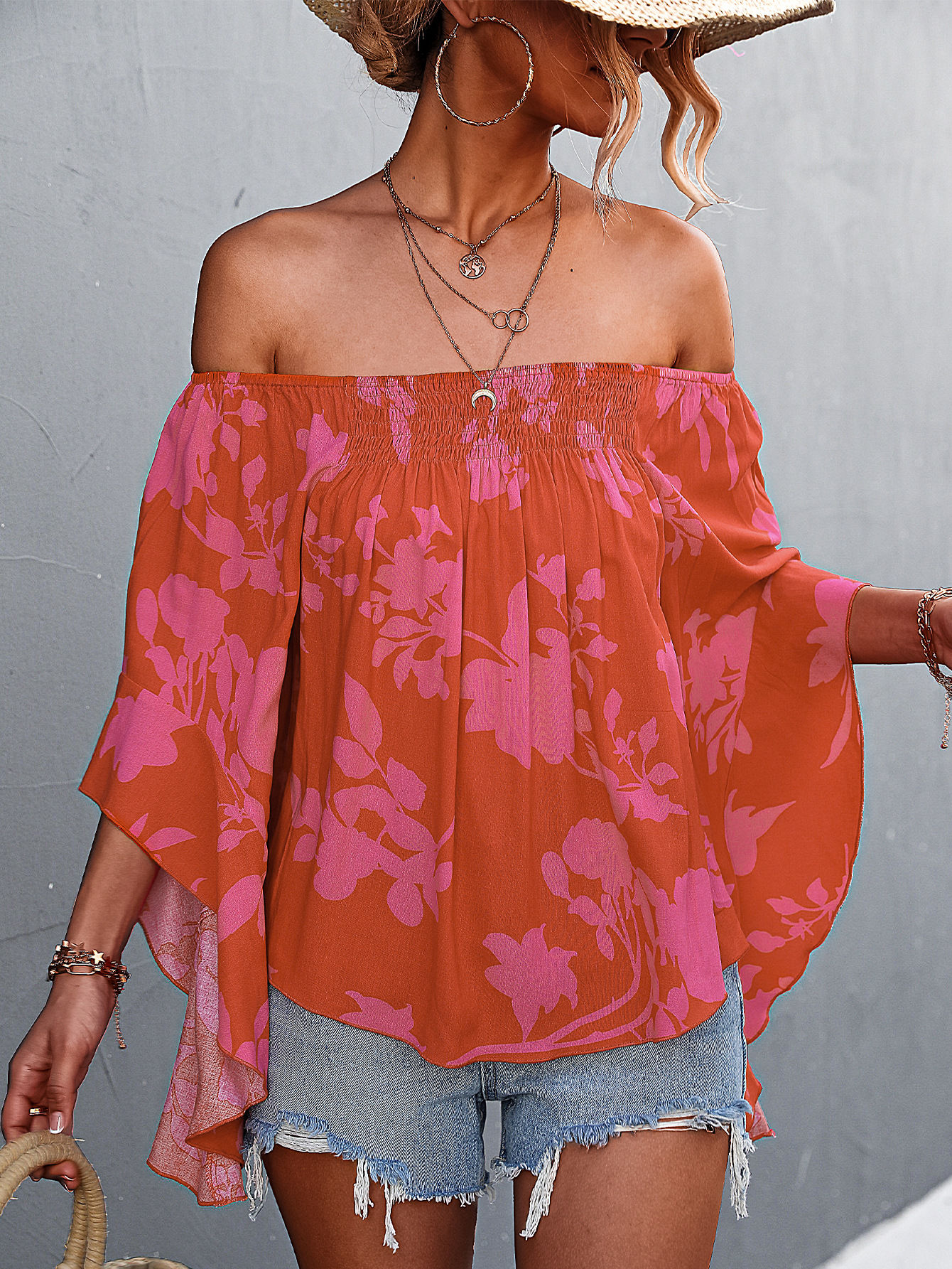 Floral Print Off The Shoulder Casual Tops