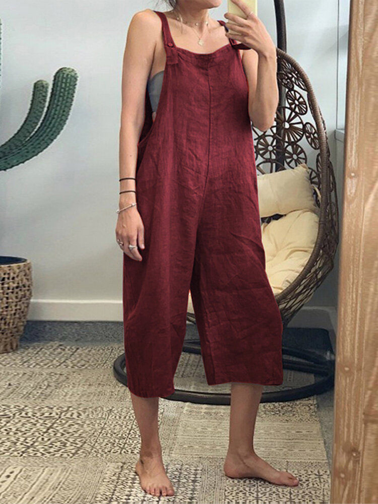 Women's Cotton Loose Casual Jumpsuit