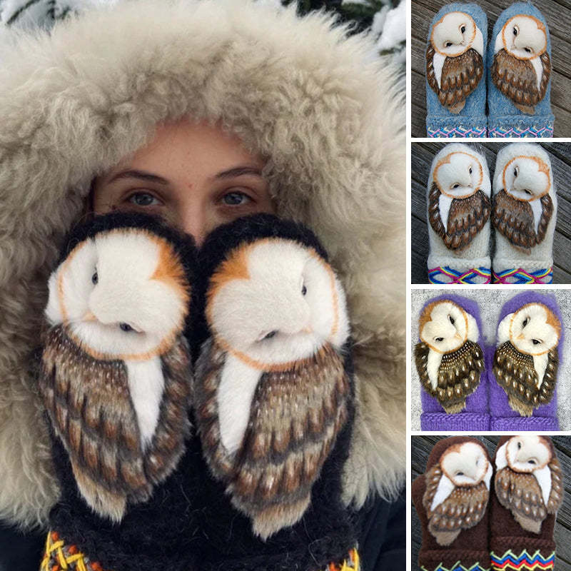 Hand Knitted Nordic Mittens&Gloves With Owls