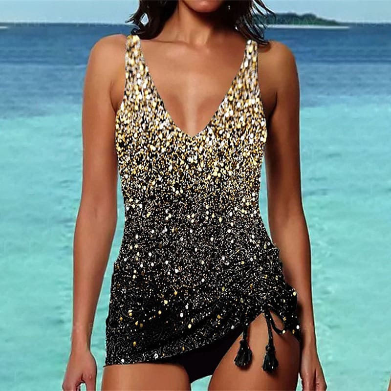 Tankini 2 Piece Pleated Normal Swimsuit