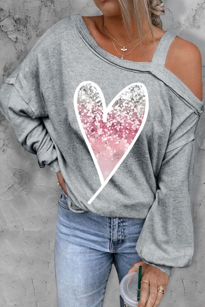 Women's Trendy Heart Print Asymmetric Top